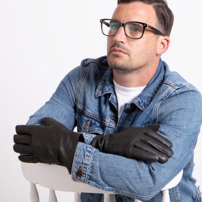 Isotoner® Mens Smartouch™ Water Repellent 3 Point Leather Gloves  Black Extra Image 1